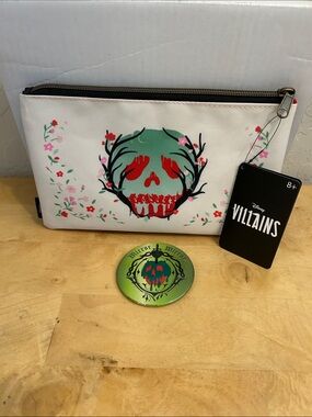 Disney Evil Queen Poison Apple Bundle of 2 Items: Makeup Bag & Button